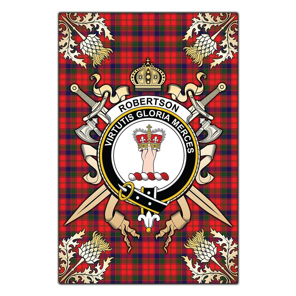 Clan Robertson Modern Tartan Crest Black Garden Flag - Gold Thistle DZ42 Clan Robertson Tartan Today
