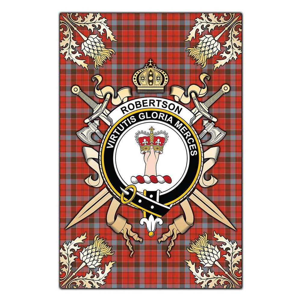 Clan Robertson Weathered Tartan Crest Black Garden Flag - Gold Thistle RC52 Clan Robertson Tartan Today