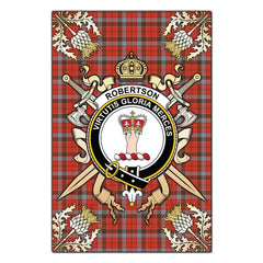 Clan Robertson Weathered Tartan Crest Black Garden Flag - Gold Thistle RC52 Clan Robertson Tartan Today