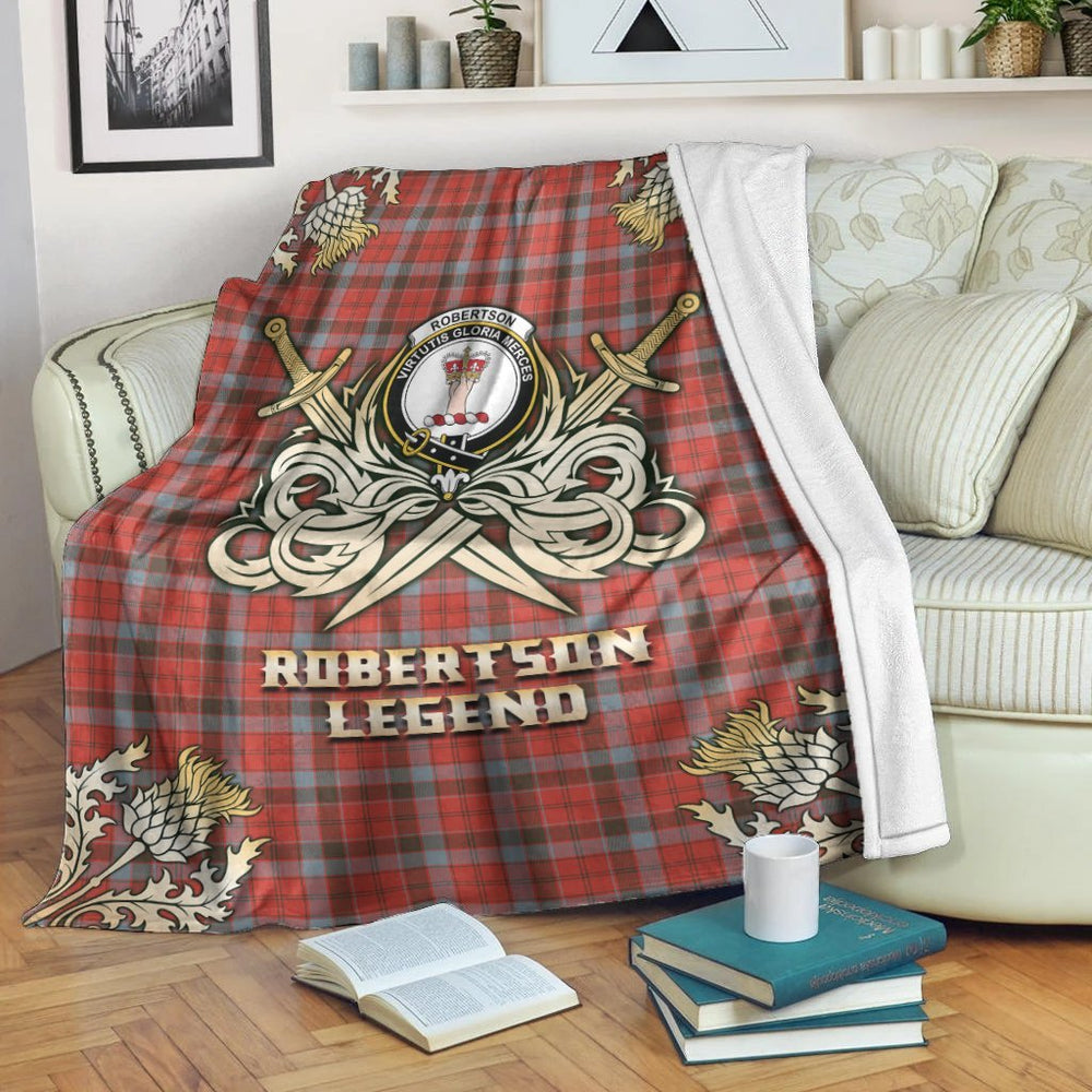 Clan Robertson Weathered Tartan Gold Courage Symbol Blanket RX71 Clan Robertson Tartan Today