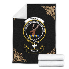 Clan Rollo Crest Tartan Premium Blanket Black RU52 Clan Rollo Tartan Today