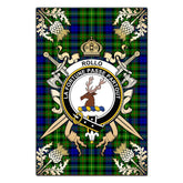 Clan Rollo Modern Tartan Crest Black Garden Flag - Gold Thistle UX13 Clan Rollo Tartan Today