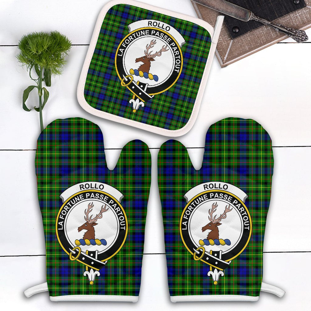 Clan Rollo Modern Tartan Crest Oven Mitt And Pot Holder (2 Oven Mitts + 1 Pot Holder) VE97 Clan Rollo Tartan Today