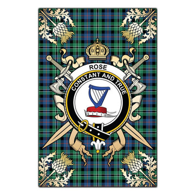 Clan Rose Hunting Ancient Tartan Crest Black Garden Flag - Gold Thistle
