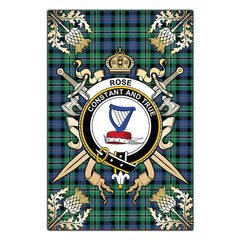 Clan Rose Hunting Ancient Tartan Crest Black Garden Flag - Gold Thistle TR30 Clan Rose Tartan Today