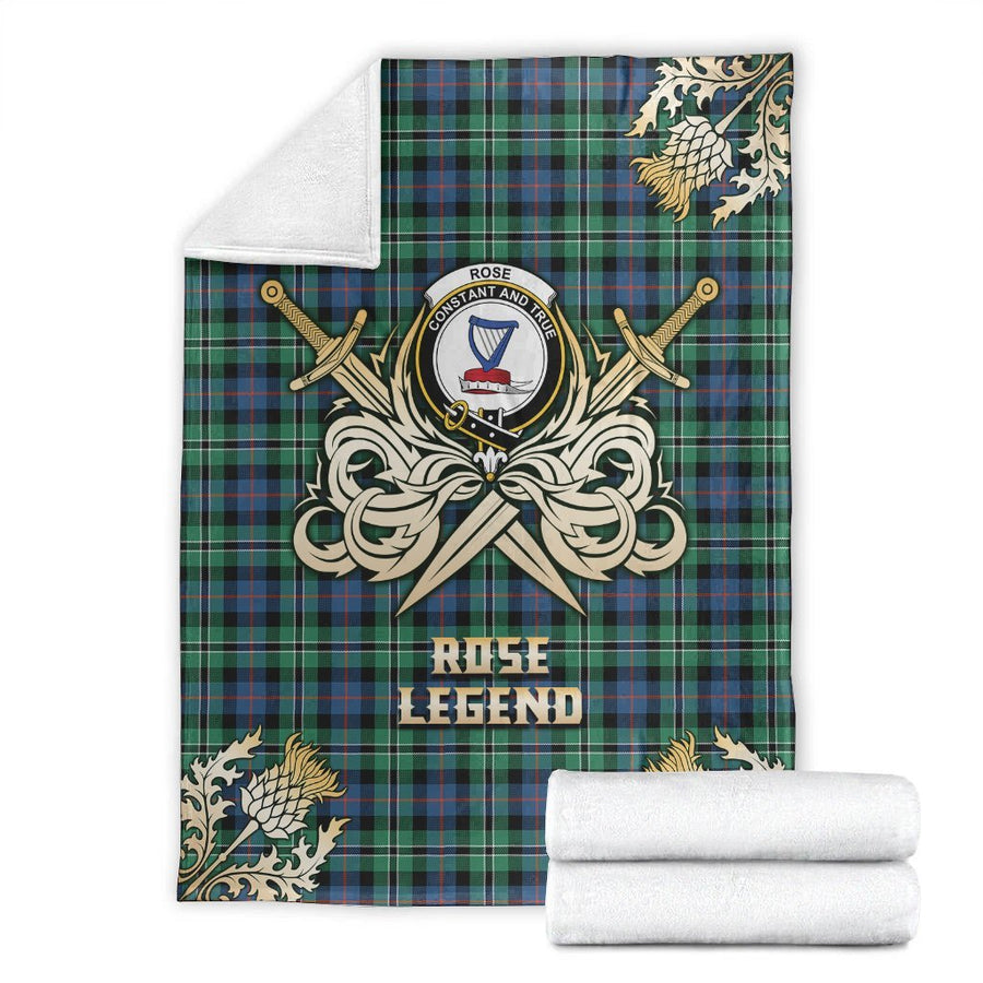 Clan Rose Hunting Ancient Tartan Gold Courage Symbol Blanket