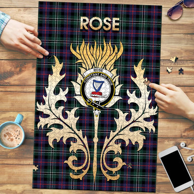 Clan Rose Hunting Modern Tartan Crest Thistle Jigsaw Puzzles Gift For Family