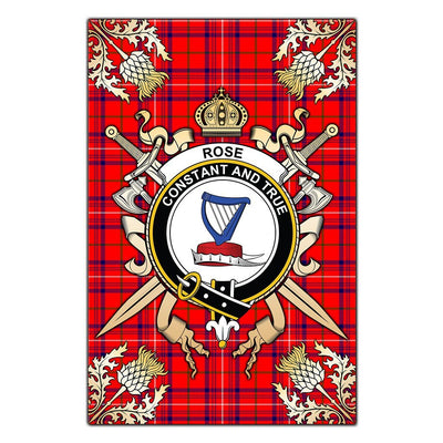 Clan Rose Modern Tartan Crest Black Garden Flag - Gold Thistle