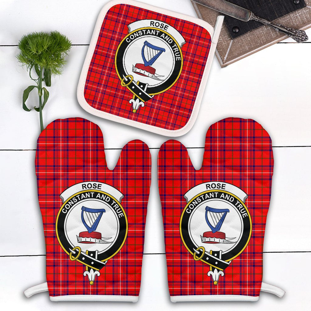 Clan Rose Modern Tartan Crest Oven Mitt And Pot Holder (2 Oven Mitts + 1 Pot Holder) OS22 Clan Rose Tartan Today