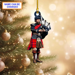 Rose Tartan Bagpipe Ornament with Custom Name
