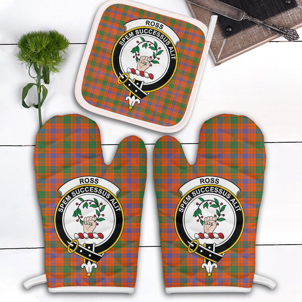 Clan Ross Ancient Tartan Crest Oven Mitt And Pot Holder (2 Oven Mitts + 1 Pot Holder) BW85 Clan Ross Tartan Today