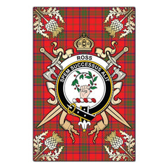 Clan Ross Modern Tartan Crest Black Garden Flag - Gold Thistle UA87 Clan Ross Tartan Today