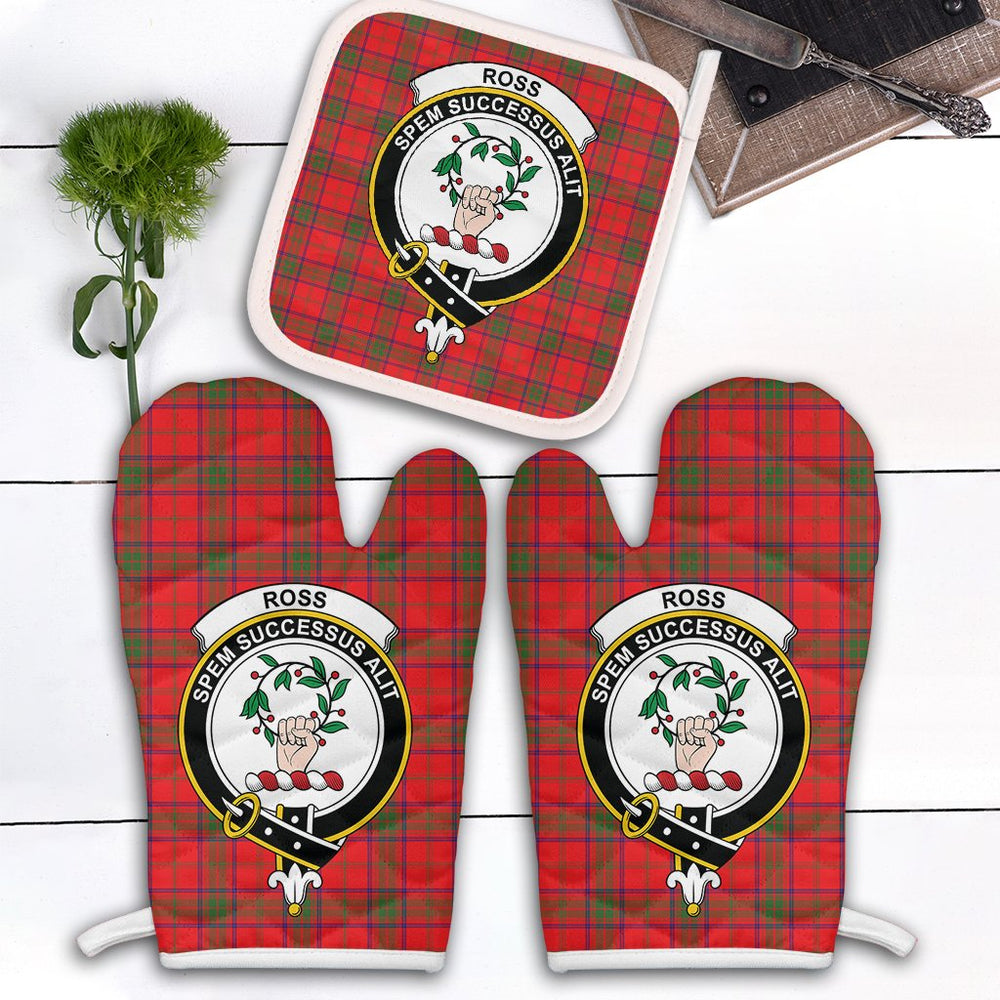 Clan Ross Modern Tartan Crest Oven Mitt And Pot Holder (2 Oven Mitts + 1 Pot Holder) AK76 Clan Ross Tartan Today