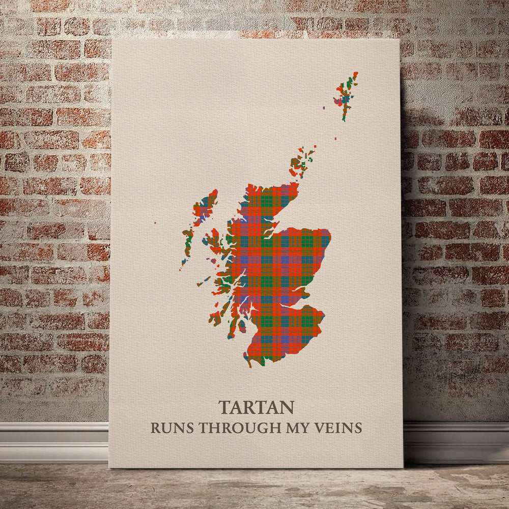 Ross Ancient Tartan Scotland Map Canvas – “Tartan Runs Through My Veins” Wall Art
