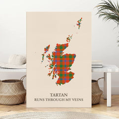 Clan Ross Ancient Tartan Scotland Map Canvas “Tartan Runs Through My Veins” Wall Art NU49