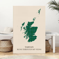 Clan Ross Hunting Ancient Tartan Scotland Map Canvas “Tartan Runs Through My Veins” Wall Art AO46