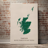 Ross Hunting Ancient Tartan Scotland Map Canvas – “Tartan Runs Through My Veins” Wall Art