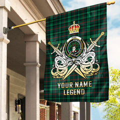 Custom Name Clan Ross Hunting Modern Tartan Garden Flag with Clan Crest and the Golden Sword of Courageous Legacy AX26