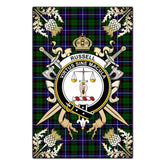 Clan Russell Modern Tartan Crest Black Garden Flag - Gold Thistle ZM56 Clan Russell Tartan Today