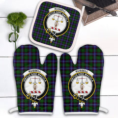 Clan Russell Modern Tartan Crest Oven Mitt And Pot Holder (2 Oven Mitts + 1 Pot Holder) OF61 Clan Russell Tartan Today