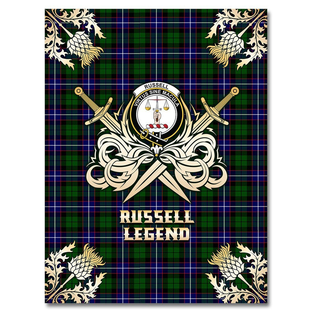 Clan Russell Modern Tartan Gold Courage Symbol Blanket KK72 Clan Russell Tartan Today