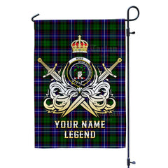 Custom Name Clan Russell Modern Tartan Garden Flag with Clan Crest and the Golden Sword of Courageous Legacy ZA14