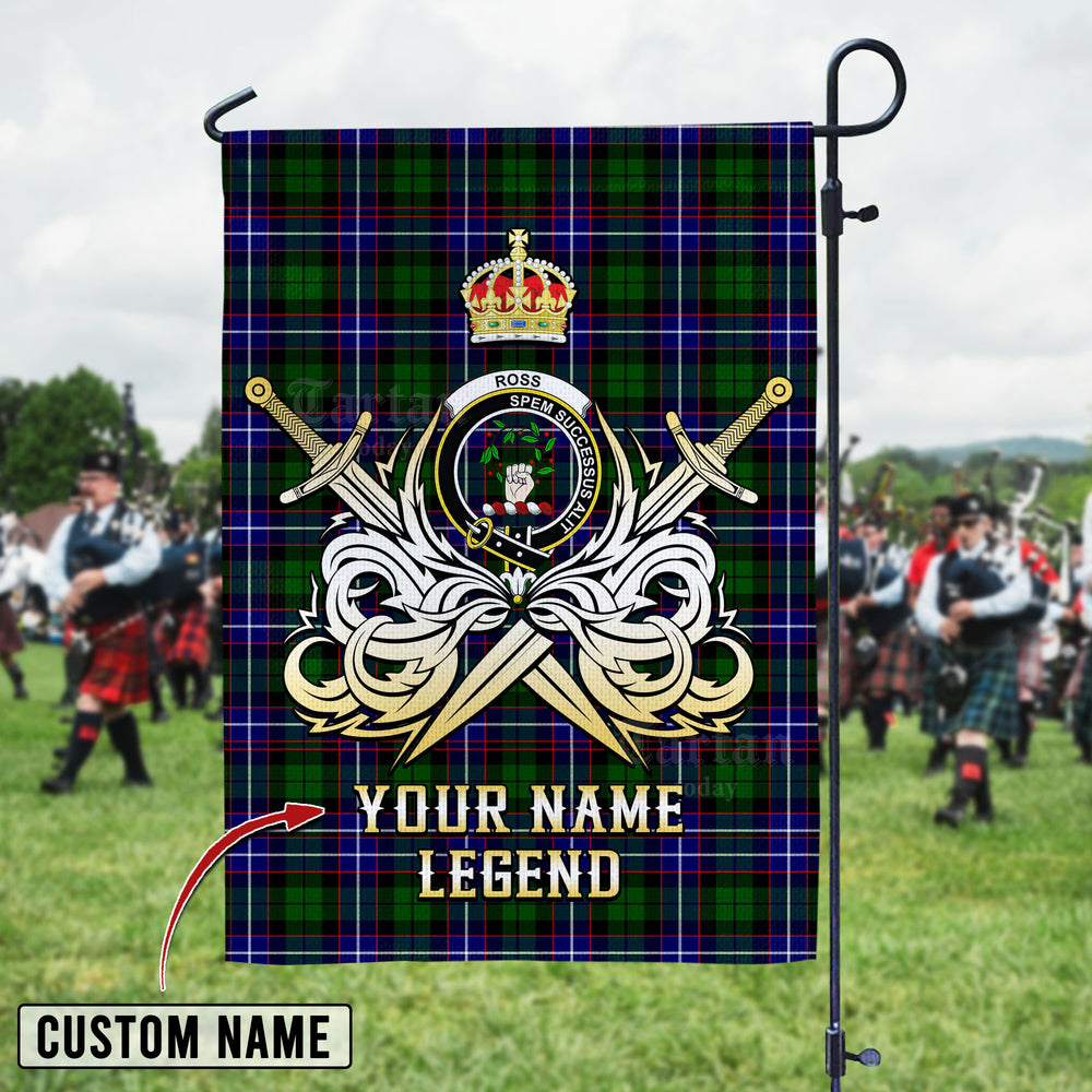 Personalized Custom Name Clan Russell Modern Tartan Garden Flag with Clan Crest and the Golden Sword of Courageous Legacy ZA14 - Russell Modern Tartan Design, Scottish Heritage Gift