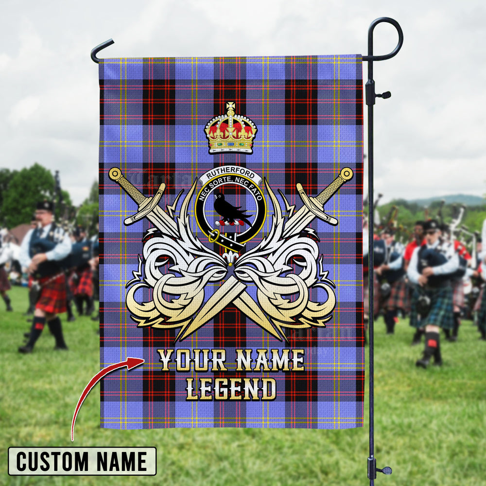 Personalized Custom Name Clan Rutherford Tartan Garden Flag with Clan Crest and the Golden Sword of Courageous Legacy AJ59 - Rutherford Tartan Design, Scottish Heritage Gift