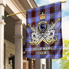 Custom Name Clan Rutherford Tartan Garden Flag with Clan Crest and the Golden Sword of Courageous Legacy AJ59