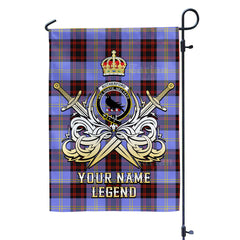 Custom Name Clan Rutherford Tartan Garden Flag with Clan Crest and the Golden Sword of Courageous Legacy AJ59