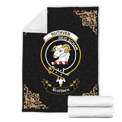 Clan Ruthven Crest Tartan Premium Blanket Black