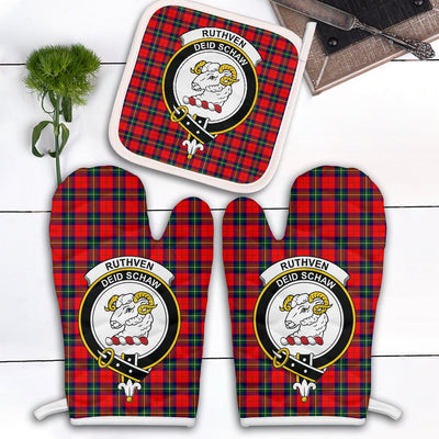 Clan Ruthven Modern Tartan Crest Oven Mitt And Pot Holder (2 Oven Mitts + 1 Pot Holder)