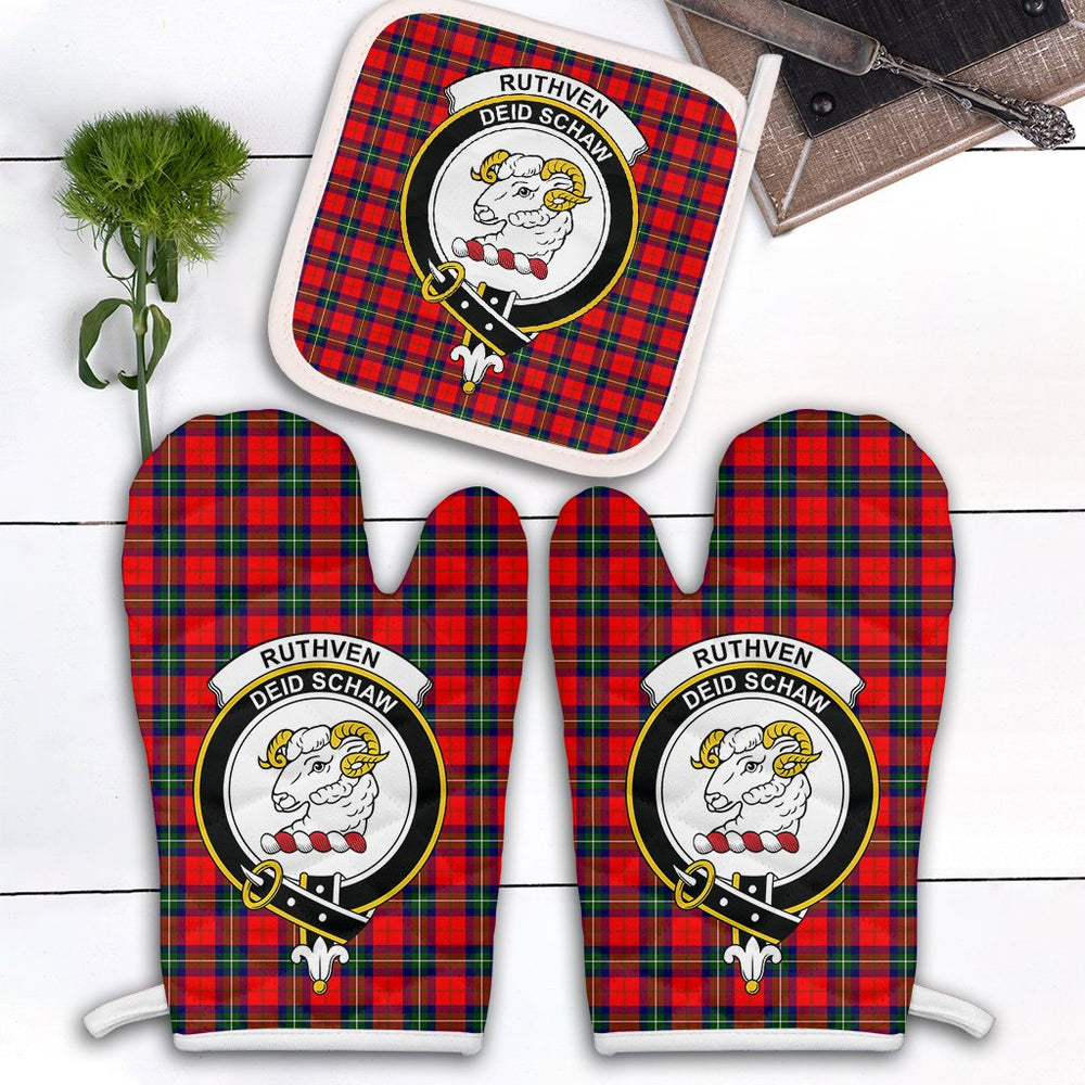 Clan Ruthven Modern Tartan Crest Oven Mitt And Pot Holder (2 Oven Mitts + 1 Pot Holder) CG50 Clan Ruthven Tartan Today