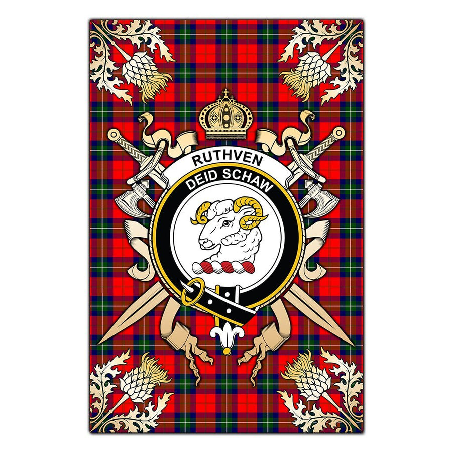 Clan Ruthven Modern Tartan Crest Black Garden Flag