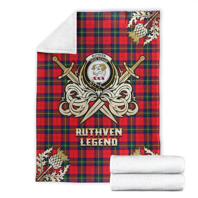 Clan Ruthven Modern Tartan Gold Courage Symbol Blanket