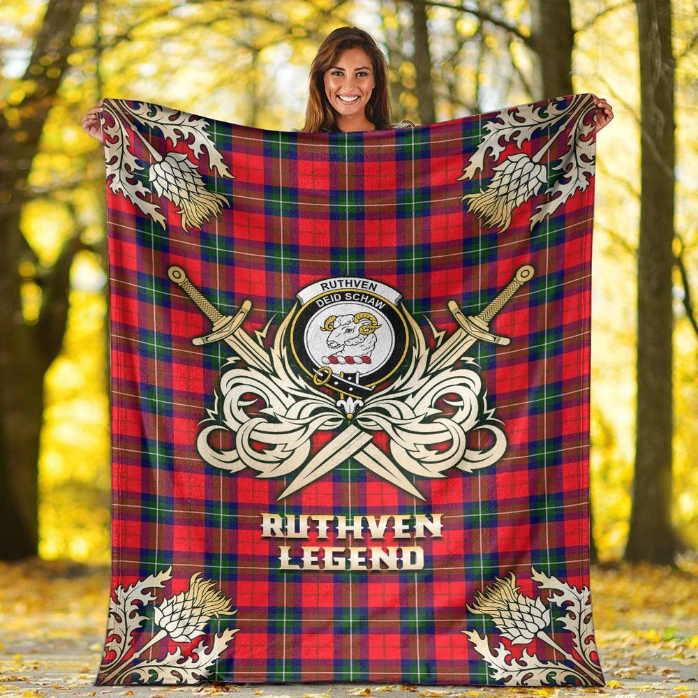 Clan Ruthven Modern Tartan Gold Courage Symbol Blanket ZA41 Clan Ruthven Tartan Today