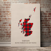 Ruthven Modern Tartan Scotland Map Canvas – “Tartan Runs Through My Veins” Wall Art
