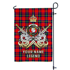 Custom Name Clan Ruthven Modern Tartan Garden Flag with Clan Crest and the Golden Sword of Courageous Legacy LV22