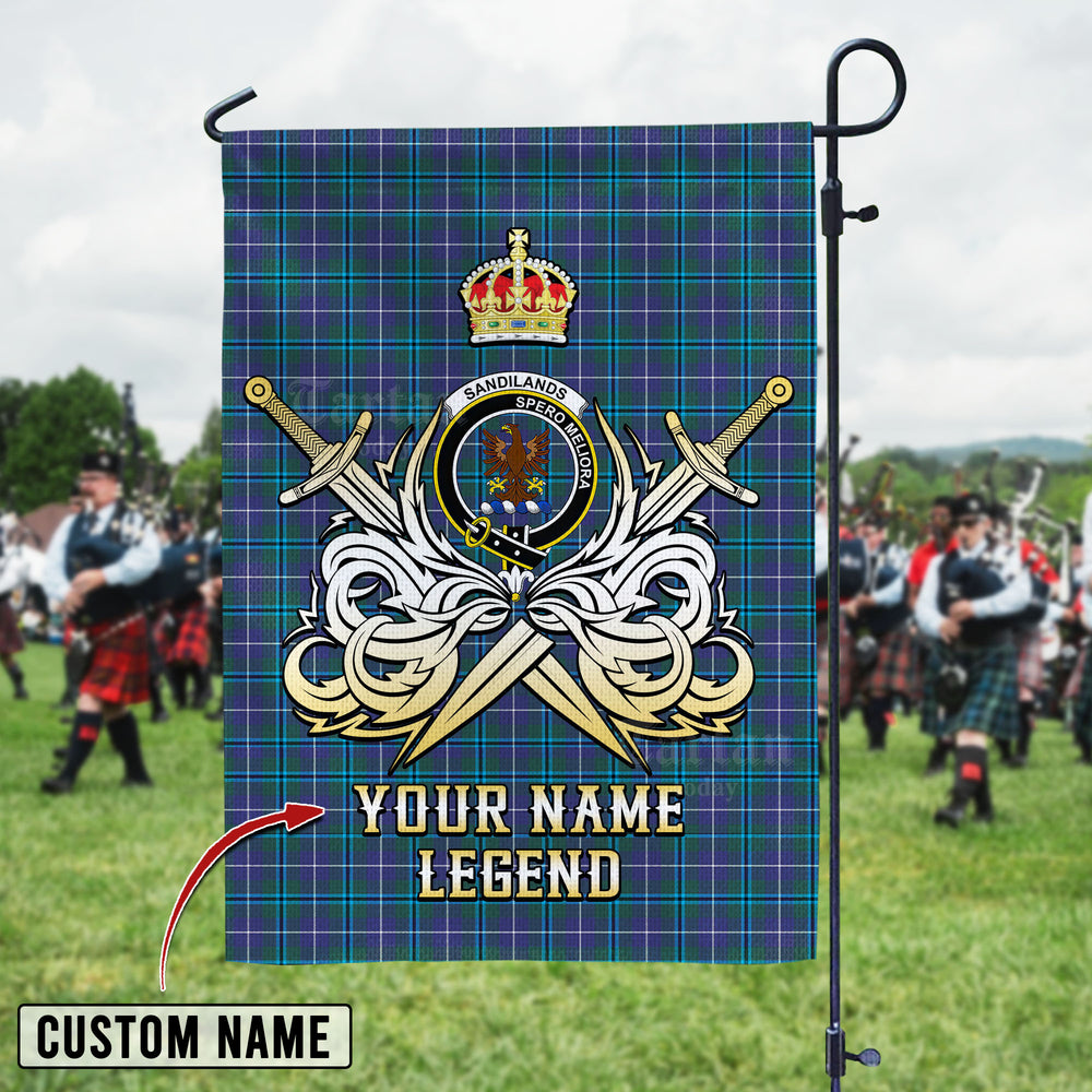 Personalized Custom Name Clan Sandilands (Douglas) Tartan Garden Flag with Clan Crest and the Golden Sword of Courageous Legacy ZC12 - Sandilands (Douglas) Tartan Design, Scottish Heritage Gift