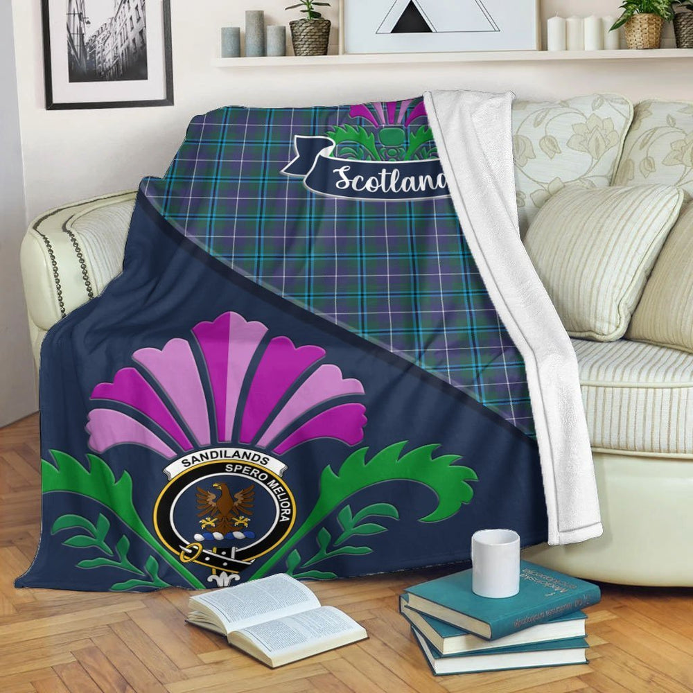 Clan Sandilands Tartan Crest Premium Blanket Thistle Style HU31 Clan Sandilands Tartan Today