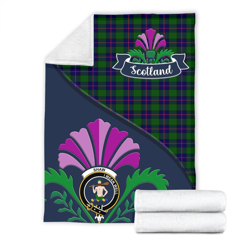 Clan Schaw (of Sauchie) Tartan Crest Premium Blanket Thistle Style QA10 Clan Hall Tartan Today