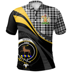 Clan Scott Black White Modern Tartan Polo Shirt - Royal Coat Of Arms Style EK97 Scott Black White Modern Tartan Tartan Polo