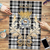 Clan Scott Black White Modern Tartan Crest Thistle Jigsaw Puzzles Gift For Family FB21 Clan Scott (Scott Tartan) Tartan Today