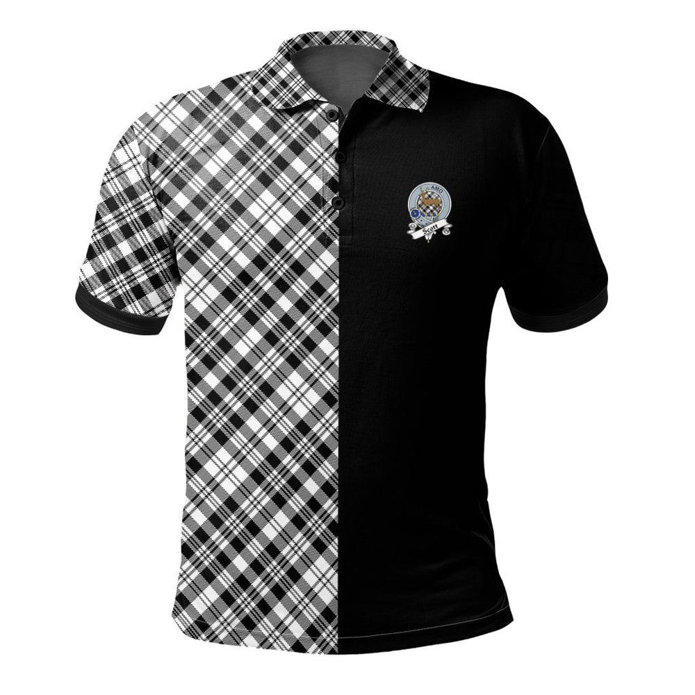 Clan Scott Black White Modern Tartan Polo Shirt Half of Me - Cross Style TR67 Scott Black White Modern Tartan Tartan Polo