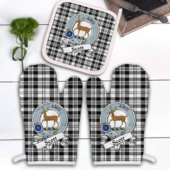 Clan Scott Black White Modern Tartan Crest Oven Mitt And Pot Holder (2 Oven Mitts + 1 Pot Holder) FI24 Clan Scott (Scott Tartan) Tartan Today