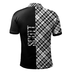 Clan Scott Black White Modern Tartan Polo Shirt Half of Me - Cross Style TR67 Scott Black White Modern Tartan Tartan Polo