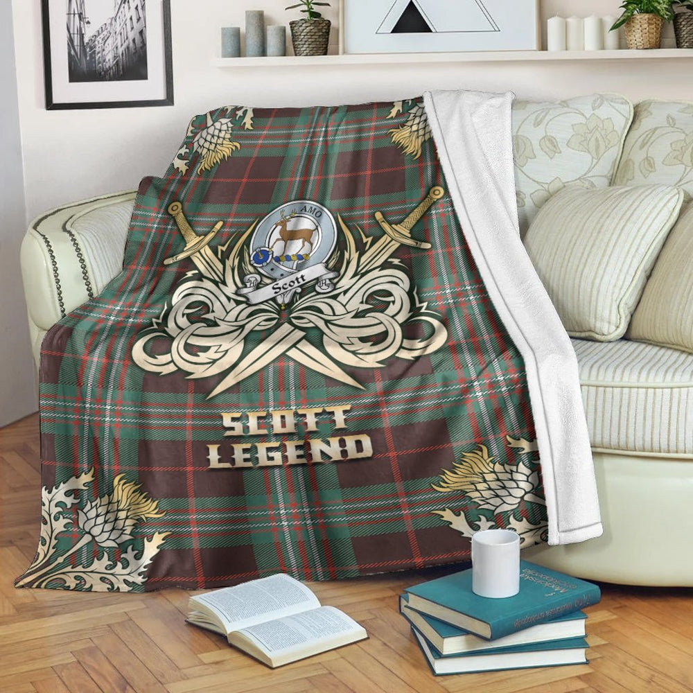 Clan Scott Brown Ancient Tartan Gold Courage Symbol Blanket TN40 Clan Scott (Scott Tartan) Tartan Today