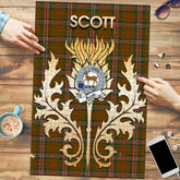Clan Scott Brown Modern Tartan Crest Thistle Jigsaw Puzzles Gift For Family GL53 Clan Scott (Scott Tartan) Tartan Today