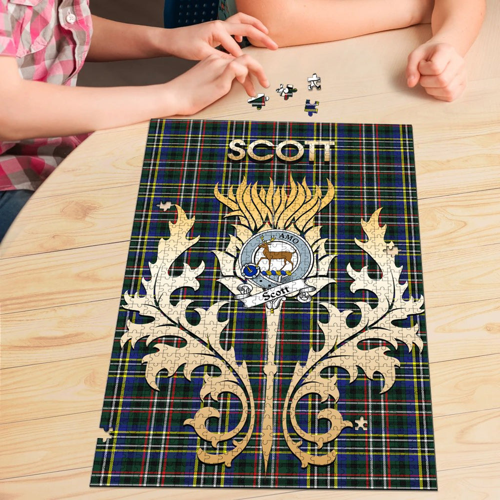 Clan Scott Green Modern Tartan Crest Thistle Jigsaw Puzzles Gift For Family KQ75 Clan Scott (Scott Tartan) Tartan Today