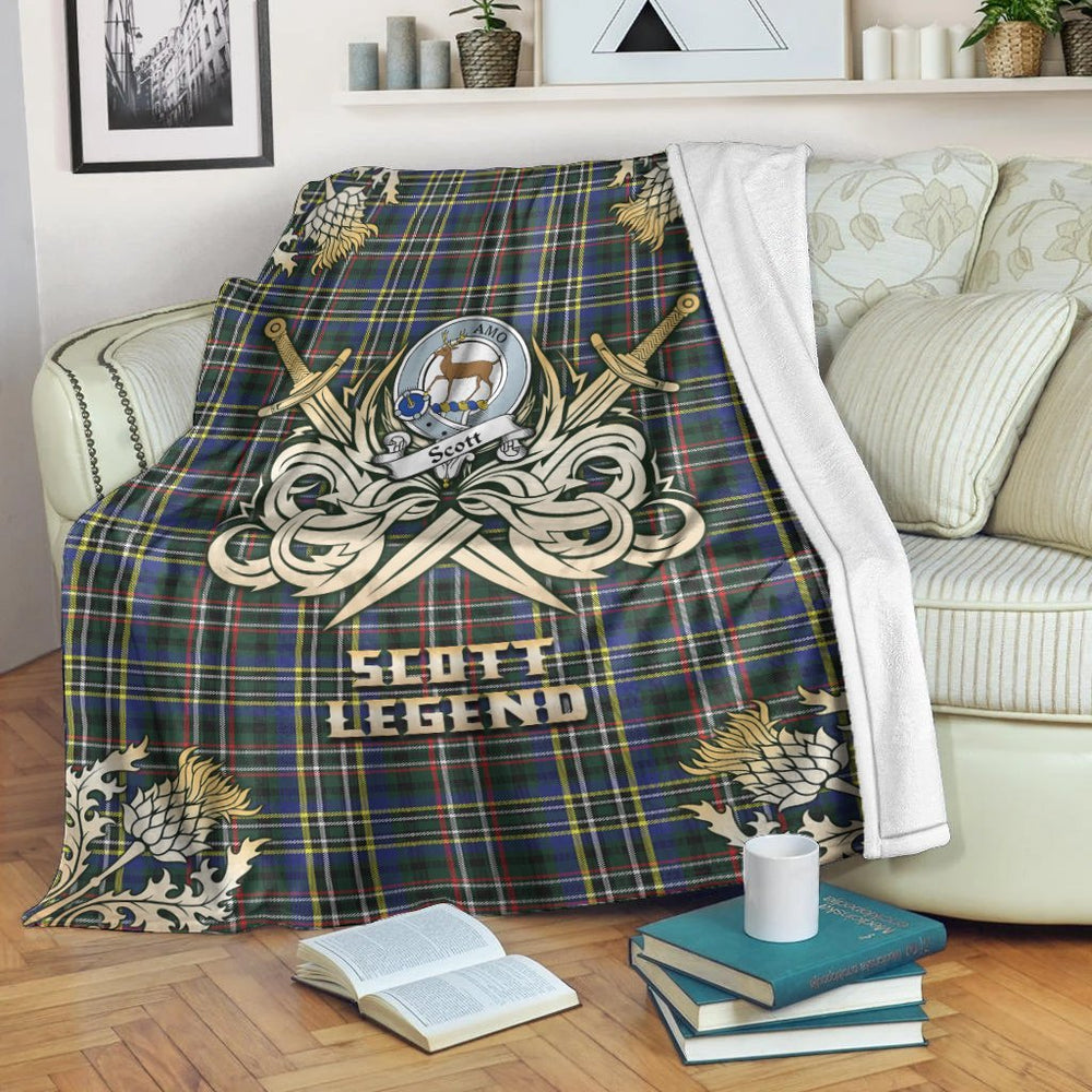 Clan Scott Green Modern Tartan Gold Courage Symbol Blanket JY73 Clan Scott (Scott Tartan) Tartan Today